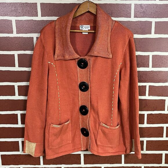 Beautiful Glenmont Design Orange Women’s Medium Sweater Large Buttons Lagenlook - Picture 1 of 6